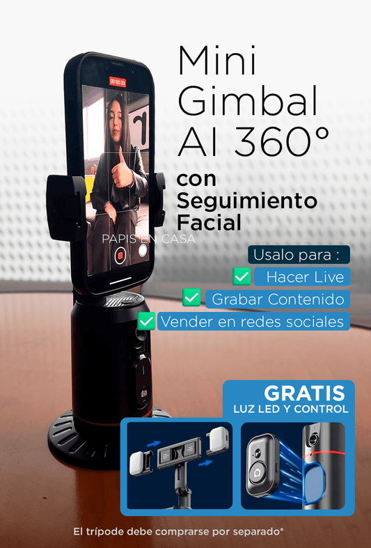 Tipode con seguimiento facial IA + giro 360°