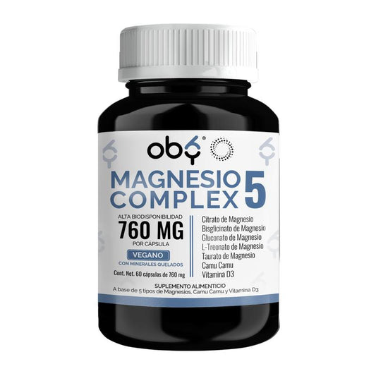 Magnesio Complex | 5 Tipos potenciados con Camu Camu, sin Óxido de Magnesio | 60 cápsulas