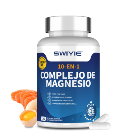 SWIYIE 10 en 1 Complejo de Magnesio 1000 mg. Cápsulas veganas para el soporte muscular, cardíaco y la relajación. 120 cápsulas.