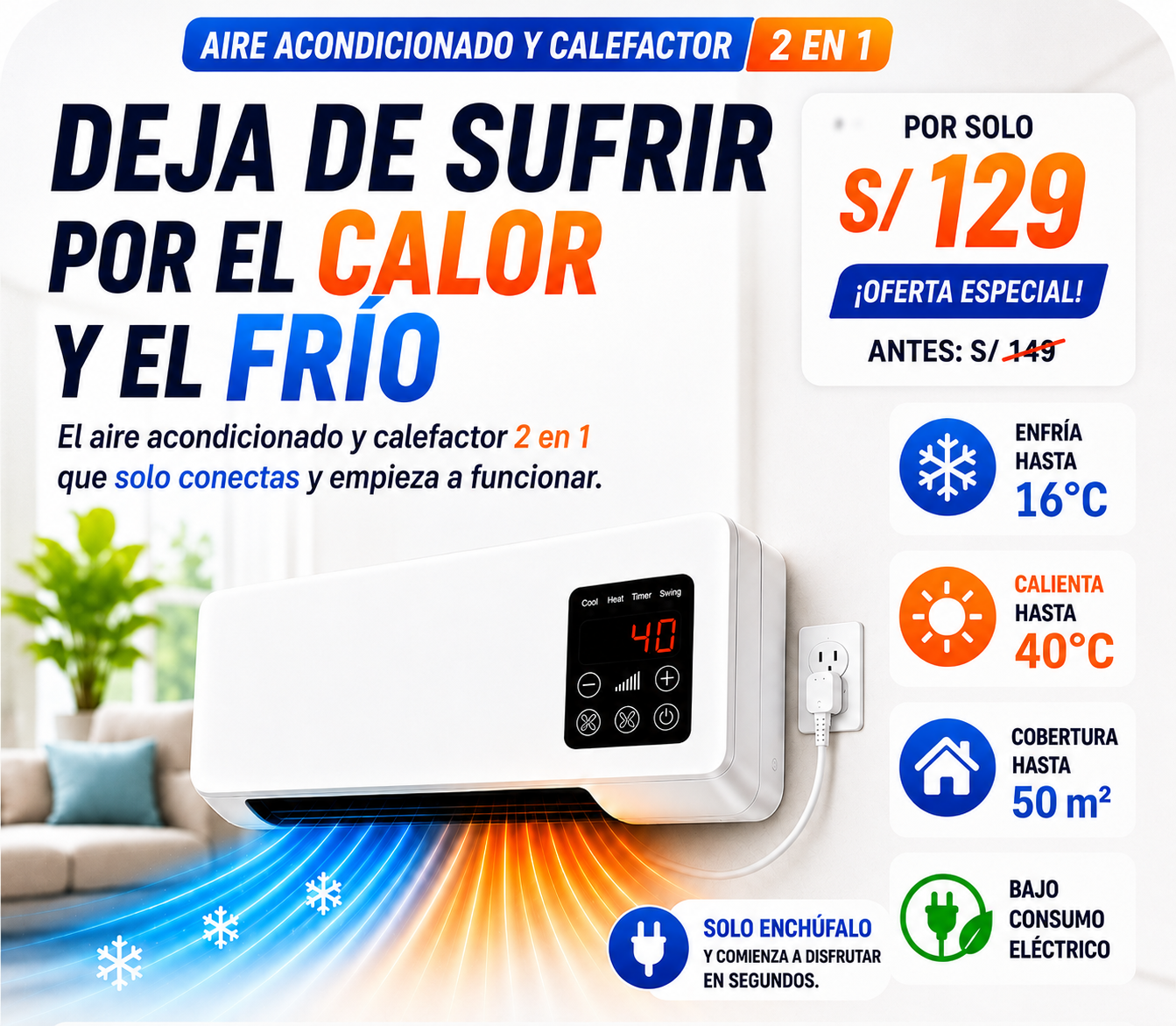 Aire acondicionado y calefactor 2 en 1